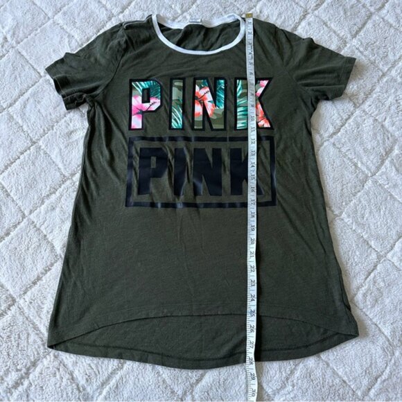 Victoria's Secret PINK | Olive & Tropical Print Logo Crew Neck Tee | Size Large - Picture 8 of 8